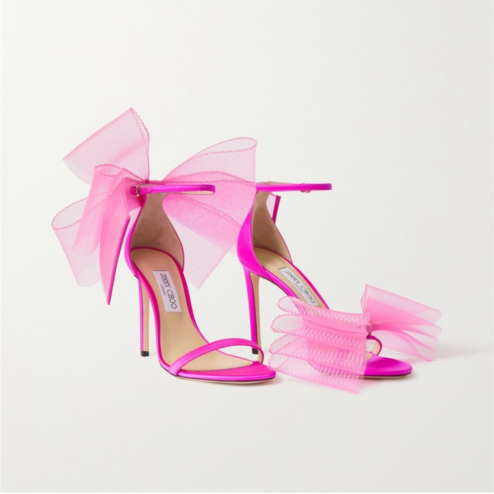 NEW, never worn- Jimmy Choo Aveline 100 bow-detailed satin sandals